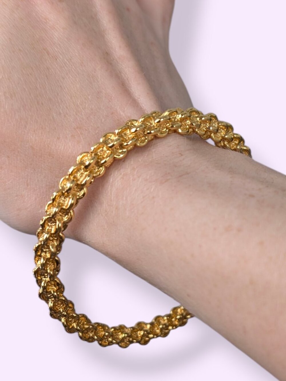 Vintage Butler Rigid Gold Plated Woven Chain Texture Bangle Bracelet
